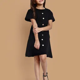 YK Girls Round Neck Short Sleeves Crepe BeltedA-Line Dress-image-17
