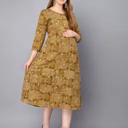 Vastralay Floral Print Maternity A-Line Midi Feeding Dress-image-64