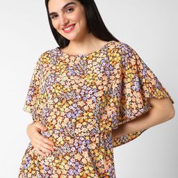 Mystere Paris Floral Print Cape Sleeves Maternity A-Line Maxi Dress-image-65