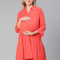 Oxolloxo Shirt Collar Bell Sleeves Maternity A-Line Dress-image-96