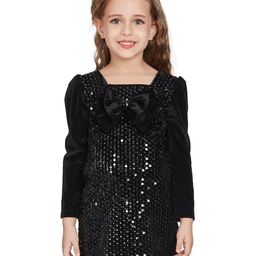 Peppermint Black Blooming Bow Velvet A Line Dress-picture-49