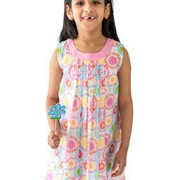 Campana Girls White & Pink Floral Cotton A-Line Dress-image-7