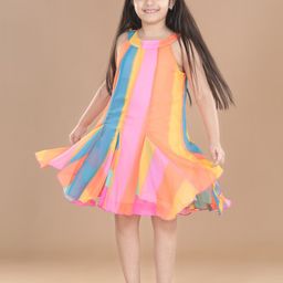 StyleStone Girls Multicoloured Striped Chiffon A-Line Dress-picture-17
