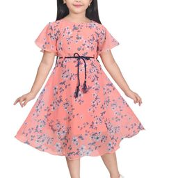 MEHZIN Floral Print Cold-Shoulder Crepe A-Line Dress-image-57