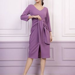 Athena Lavender Tie Ups Detail Scuba A-Line Dress-image-91