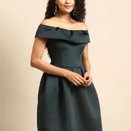 DODO & MOA Off-Shoulder Scuba Fit & Flare Dress-image-30