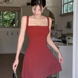 StyleCast Red Striped Shoulder Strapped Fit And Flare Dress-image-42