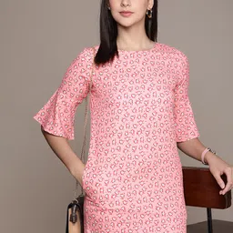 French Connection Floral Print Bell Sleeve Knitted A-Line Dress-picture-34