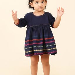 Fabindia Navy Blue & Pink Dress-image-72