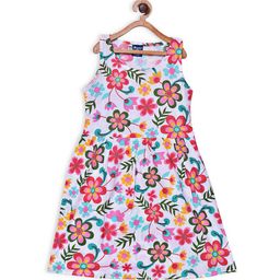 SWEET ANGEL White & Pink Floral Pure Cotton A-Line Dress-image-33