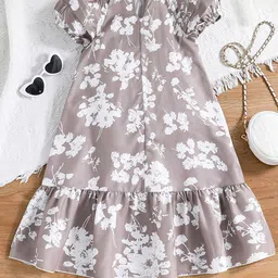 StyleCast Keyhole Neck Short Puff Sleeves Floral Print A-Line Dress-image-24