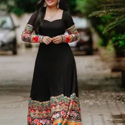 KALINI Abstract Printed Square Neck A-Line Ethnic  Dress-3