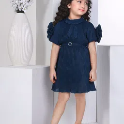 Peppermint Girls Sequined Puff Sleeve Georgette A-Line Dress With Belt-picture-6