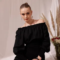 STREET 9 Off-Shoulder Smocked Georgette Layered A-Line Dress-picture-42
