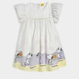 MiArcus Girls Snoopy Dog Printed Round Neck Flutter Sleeve Cotton A-Line Dress-picture-50