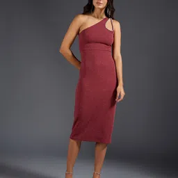 20Dresses Red One Shoulder Sleeveless Cut-Outs Sheath Midi Dress-picture-46