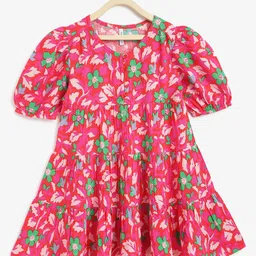 Campana Girls Floral Print Puff Sleeve Tiered A-Line Dress-image-73