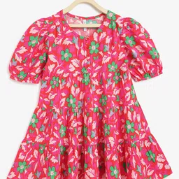 Campana Girls Floral Print Puff Sleeve Tiered A-Line Dress-image-72