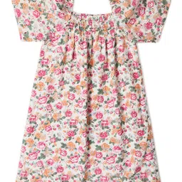 Allen Solly Junior Girls Floral Print Square Neck Puff Sleeves Cotton A-Line Dress-picture-12