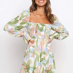 StyleCast Green Tropical Print Square Neck Puff Sleeve A-Line Dress-picture-45