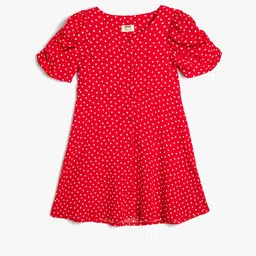 Koton Polka Dots Printed Flared Puff Sleeve A-Line Dress-image-25