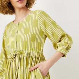 max Striped Cuffed Sleeve A-Line Dress-image-36