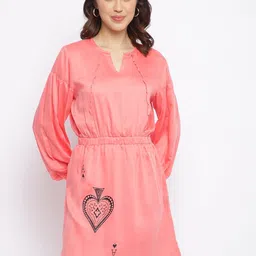 am ma Peach-Coloured Printed Blouson Dress-image-17