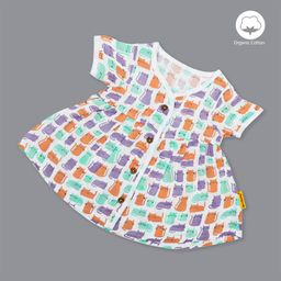 Born Babies Conversational Print V-Neck Short Sleeves Organic Cotton A-Line Dress-image-61