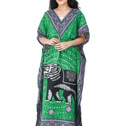 Exotic India Ethnic Motifs Printed Kimono Sleeves Maxi Kaftan Dress-image-76