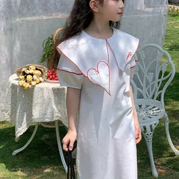 StyleCast Girls White Keyboard Collar Puff Sleeves Cotton A-Line Dress-56