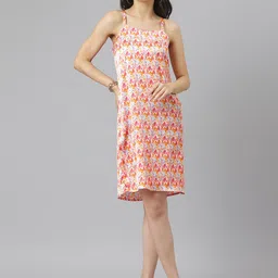 am ma Coral & White Satin A-Line Dress-image-46