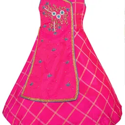 Wish Karo Pink Embellished Checked Satin A-Line Dress-3