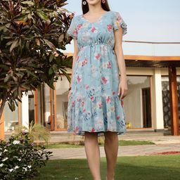 Sera Women Blue & Pink Floral Chiffon Dress-image-94