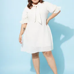 Athena Ample Plus Size Tie-Up Neck Puff Sleeve A-Line Dress-18