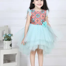 Toy Balloon kids Girls Blue Floral Net A-Line Dress-72
