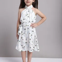 MINI & MING Girls Floral Printed Waist Tie-Ups Fit & Flare Dress-image-8