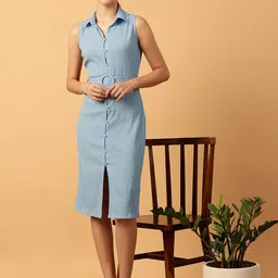 MINT STREET Self Design Belted Shirt Style Dress-image-88