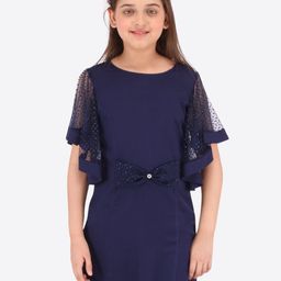 CUTECUMBER Girls Navy Blue Solid A-Line Dress-picture-39