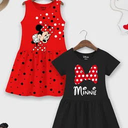 YK Disney Girls Pack Of 2 Minnie Mouse Printed Gathered Cotton A-Line Dresses-picture-28