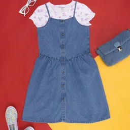 Pantaloons Junior Girls Shoulder Straps Cotton A-Line Dress-image-44