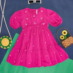 Pantaloons Junior Girls Floral Embroidered Cotton A-Line Dress-picture-15