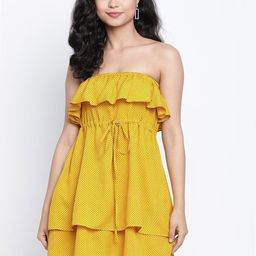DRAAX Fashions Polka Dots Printed Strapless Tie Up Layered Fit & Flare Dress-image-53