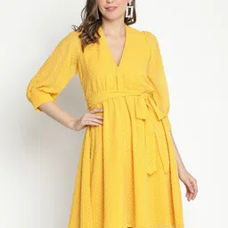 DRAAX Fashions Self Design V-Neck Fit & Flare Dress-image-78