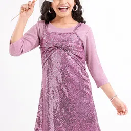 Hola Bonita Girls Embellished Round Neck Above Knee Straight A-Line Dress-image-92