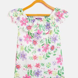 KIDKLO Girls White & Pink Floral Lace Off-Shoulder A-Line Dress-image-25