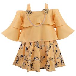 Wish Karo Girls Yellow Floral Printed A-Line Dress-picture-46