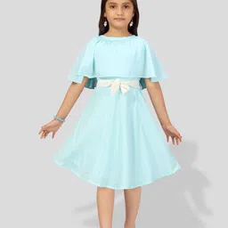 BAESD Girls Cape Sleeves Fit & Flare Party Dress-image-43