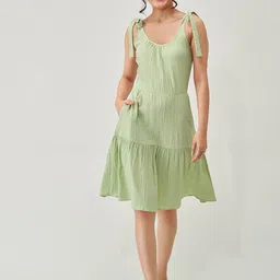 AASK Shoulder Straps Crepe Tiered A-Line Dress-image-21