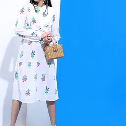 Tokyo Talkies White Floral Crepe A-Line Dress-image-63