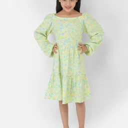 Crimsoune Club Multicoloured Floral Crepe Square Neck A-Line Dress-image-12